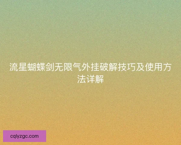 流星蝴蝶剑无限气外挂破解技巧及使用方法详解
