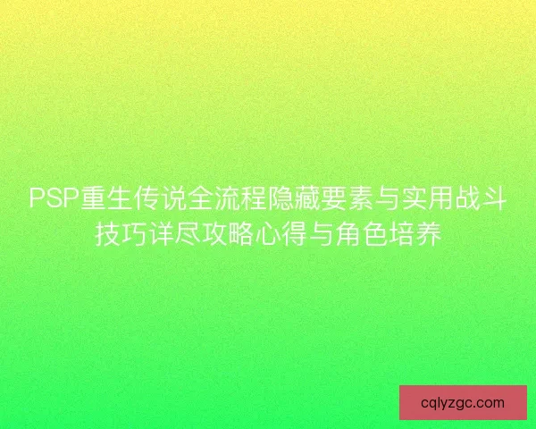 PSP重生传说全流程隐藏要素与实用战斗技巧详尽攻略心得与角色培养