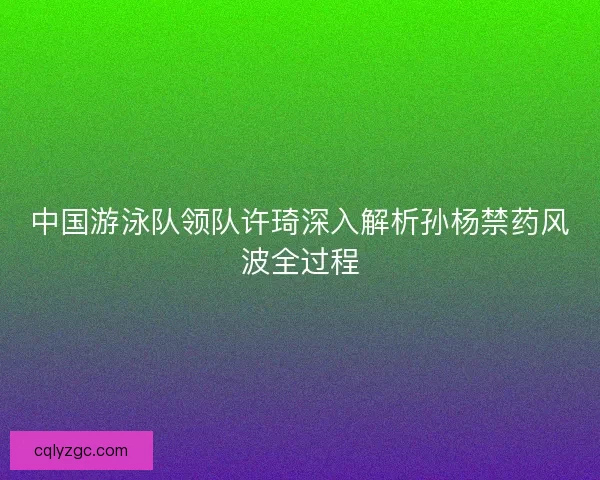 中国游泳队领队许琦深入解析孙杨禁药风波全过程
